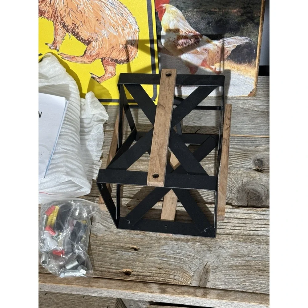 Small Rustic Farmhouse Semi Flush Mount Ceiling‎ Light 1-Light Metal & Wood Cage